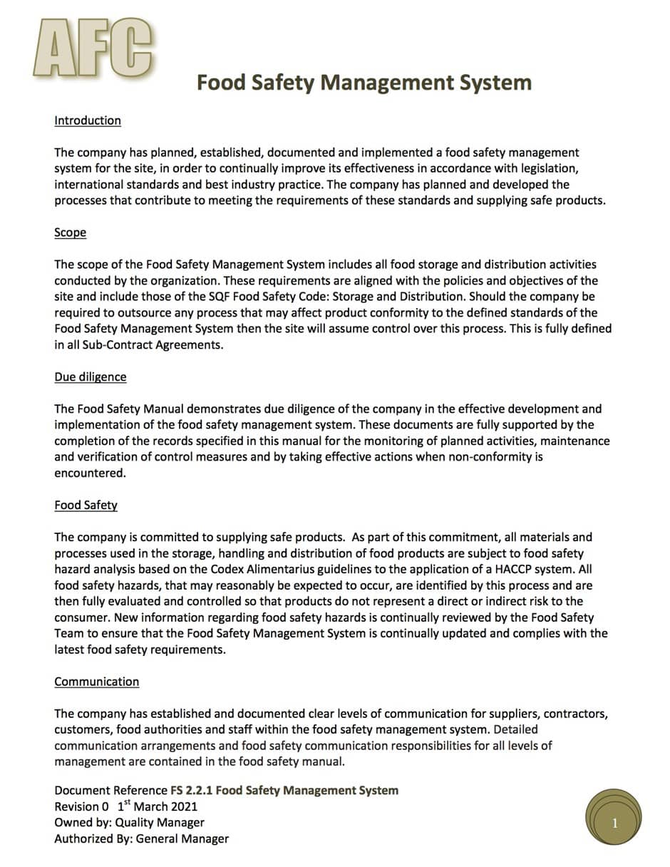 Food Safety Management System